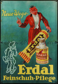 4g0169 ERDAL 44x65 German advertising poster 1929 art of frog king mascot with shoe care products!