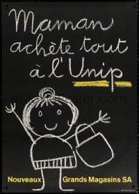 4g0177 MAMAN ACHETE TOUT A L'UNIP 36x50 Swiss advertising poster 1960s art of a girl with purse!