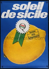 4g0180 SOLEIL DE SICILE 36x50 Italian advertising poster 1960s close-up image of a lemon w/ribbon!