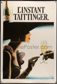 4g0182 TAITTINGER 47x69 French advertising poster 1988 art of sexy woman & champagne!