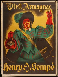 4g0183 VIEIL ARMAGNAC 47x63 French advertising poster 1930s Roland Hugon art of musketeer!