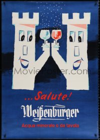 4g0184 WEISSENBURGER 36x50 Swiss advertising poster 1960s two castles toasting mineral water!