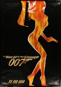 4g0157 WORLD IS NOT ENOUGH teaser 52x75 special poster 1999 art of sexy girl w/gun by silhouette of Brosnan!