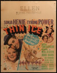 4g0348 THIN ICE jumbo WC 1937 pretty Sonja Henie ice skating & close-up w/Tyrone Power, ultra-rare!