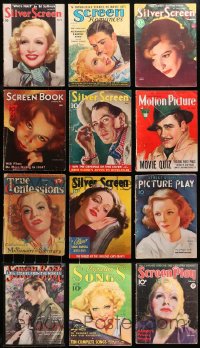 4h0969 LOT OF 12 MOVIE MAGAZINES 1930s-1940s cool cover art + great images & articles inside!