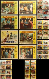 4h0209 LOT OF 58 LOBBY CARDS FROM AUDIE MURPHY MOVIES 1950s-1960s great western & WWII scenes!