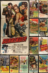 4h0357 LOT OF 12 FOLDED GLUED OR TAPED THREE-SHEETS 1940s-1950s images from a variety of movies!
