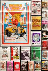 4h0865 LOT OF 27 FORMERLY TRI-FOLDED SEXPLOITATION MOSTLY 27X41 ONE-SHEETS 1970s-1980s sexy images!