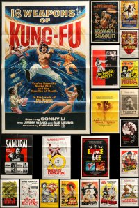 4h0894 LOT OF 22 FORMERLY TRI-FOLDED KUNG FU MOSTLY 27X41 ONE-SHEETS 1970s-1980s martial arts!