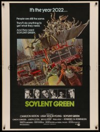4j0387 SOYLENT GREEN 30x40 1973 art of Charlton Heston trying to escape riot control by John Solie!