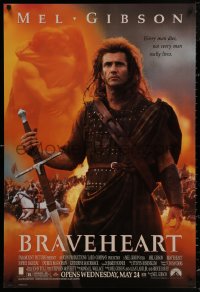 4j0778 BRAVEHEART advance DS 1sh 1995 cool image of Mel Gibson as William Wallace!