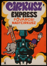 4j0405 CIRKUSZ EXPRESS 19x27 Hungarian circus poster 1973 clown driving train w. animals by Balazas!
