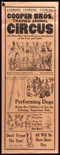 4j0422 COOPER BROS TRAINED ANIMAL CIRCUS 2-sided 9x24 circus poster 1940s art of many big top acts!