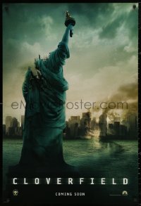 4j0801 CLOVERFIELD teaser DS 1sh 2008 wild image of destroyed New York & Lady Liberty decapitated!
