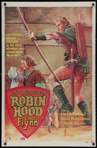 4j0558 ADVENTURES OF ROBIN HOOD 27x41 Italian commercial poster 1970s art of Errol Flynn & De Havilland!