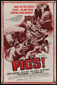 4j0811 DADDY'S DEADLY DARLING 1sh 1972 art of wacky killer PIGS, no one could control their hunger!
