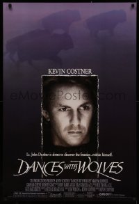 4j0812 DANCES WITH WOLVES DS 1sh 1990 Kevin Costner directs & stars, image of buffalo!