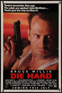 4j0829 DIE HARD advance 1sh 1988 Bruce Willis vs twelve terrorists, action classic, with borders!