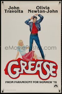 4j0881 GREASE teaser 1sh 1978 Fennimore art of John Travolta & Olivia Newton-John, classic!