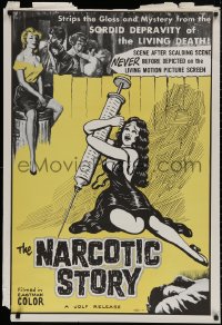 4j0997 NARCOTIC STORY 1sh 1958 great drug needle image, sordid depravity of the living death!