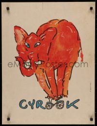 4j0442 CYRK Polish 19x25 1984 cool artwork of elephant on little tiny bike by Andrzej Pagowski!