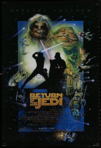 4j1044 RETURN OF THE JEDI style D advance DS 1sh R1997 George Lucas classic, art by Drew Struzan!