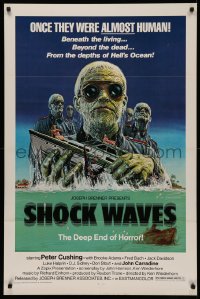 4j1087 SHOCK WAVES 1sh 1977 art of Nazi ocean zombies terrorizing boat, once they were ALMOST human
