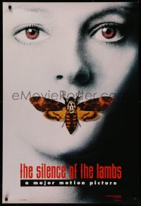 4j1091 SILENCE OF THE LAMBS teaser DS 1sh 1991 image of Jodie Foster with moth over mouth!