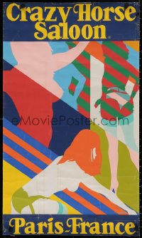 4j0629 CRAZY HORSE 20x35 French special poster 1960s sexy, colorful Walter Strack dancer art!