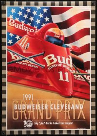 4j0663 GRAND PRIX OF CLEVELAND 19x27 special poster 1991 Drake art of Indy race car and U.S. flag!