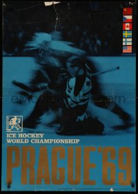 4j0593 ICE HOCKEY WORLD CHAMPIONSHIP 26x37 Czech special poster 1969 fighting players by Novak!