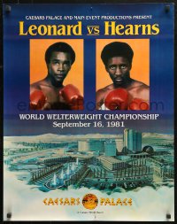 4j0480 LEONARD VS HEARNS Leonard style 22x28 advertising poster 1981 boxers over Caesars Palace!