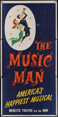 4j0426 MUSIC MAN 41x83 stage poster 1977 great cartoon art of Robert Preston & Barbara Cook!