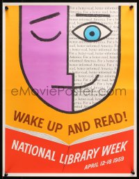 4j0676 NATIONAL LIBRARY WEEK 17x22 special poster 1959 wild art of half sleep half awake man!