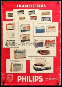 4j0506 PHILIPS 20x28 French advertising poster 1961 many different image of transistor radios!