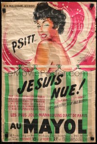 4j0636 PSITT JE SUIS NUE 16x23 French special poster 1950s winking woman by Rene Lefebvre!