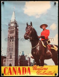 4j0272 CANADA 17x22 Canadian travel poster 1960s wonderful image of mountie on horseback!