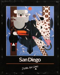 4j0291 DELTA AIR LINES SAN DIEGO 22x28 travel poster 1980s animals at the zoo by C. Harper!