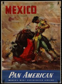 4j0276 PAN AMERICAN MEXICO 27x37 Mexican travel poster 1960s Carlos Ruano Llopis toreador art!
