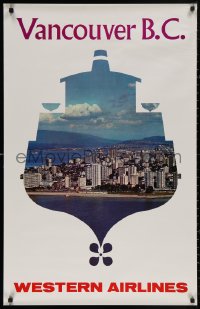 4j0296 WESTERN AIRLINES VANCOUVER B.C. 25x39 travel poster 1970s cool image of the coastline!