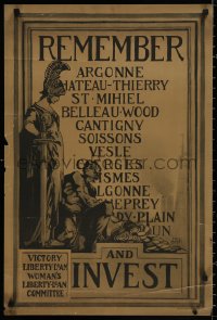 4j0332 REMEMBER & INVEST 20x30 WWI war poster 1919 James Monroe Hewlett art of Columbia, ultra-rare!