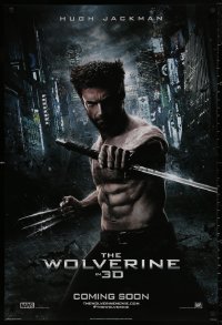 4j1189 WOLVERINE style D int'l teaser DS 1sh 2013 barechested Hugh Jackman w/ claws out & sword!