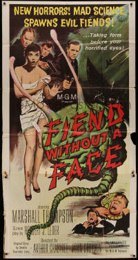 4k0555 FIEND WITHOUT A FACE 3sh 1958 giant brain & sexy girl in towel, mad science spawns evil!