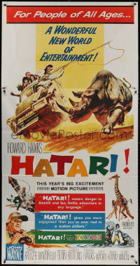 4k0561 HATARI 3sh 1962 Howard Hawks, great Frank McCarthy artwork of John Wayne in Africa!