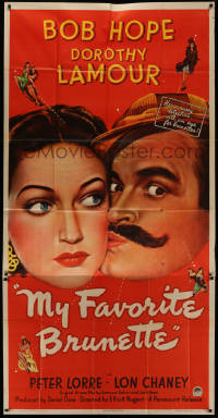 4k0582 MY FAVORITE BRUNETTE 3sh 1947 art of wacky mustached Bob Hope & sexy Dorothy Lamour!