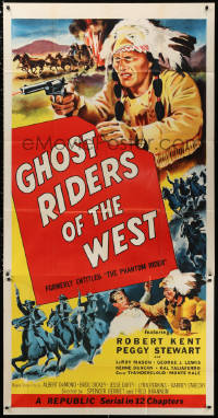 4k0593 PHANTOM RIDER 3sh R1954 Republic serial, art of Native American, Ghost Riders of the West!