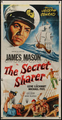 4k0600 SECRET SHARER 3sh 1952 artwork of sea captain James Mason, from Joseph Conrad's story!
