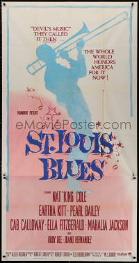 4k0604 ST. LOUIS BLUES 3sh 1958 Nat King Cole, the life & music of W.C. Handy, cool silhouette art!