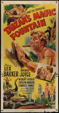 4k0614 TARZAN'S MAGIC FOUNTAIN 3sh 1949 art of Lex Barker with knife in mouth, Edgar Rice Burroughs!