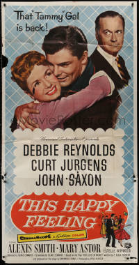 4k0617 THIS HAPPY FEELING 3sh 1958 Debbie Reynolds, Curt Jurgens, Saxon, a spicy look at love!